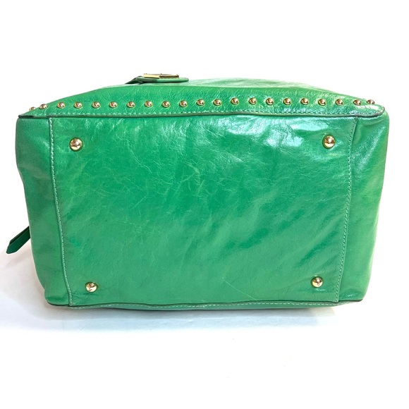 Badgley Mischka Nina Green Leather Studded Satchel Handbag - Picture 8 of 14